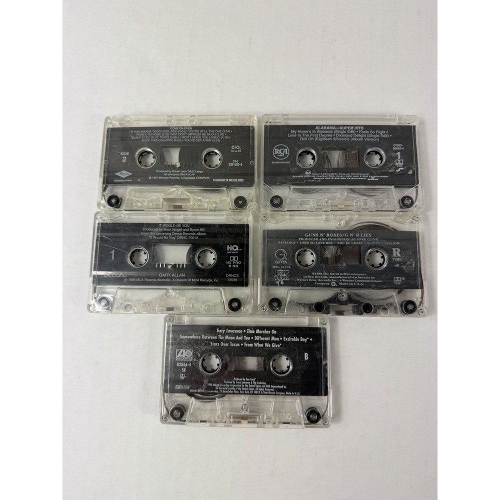 VTG Lot of 5 Country & Rock cassette tapes, Shania Twain, Guns n' Roses etc
